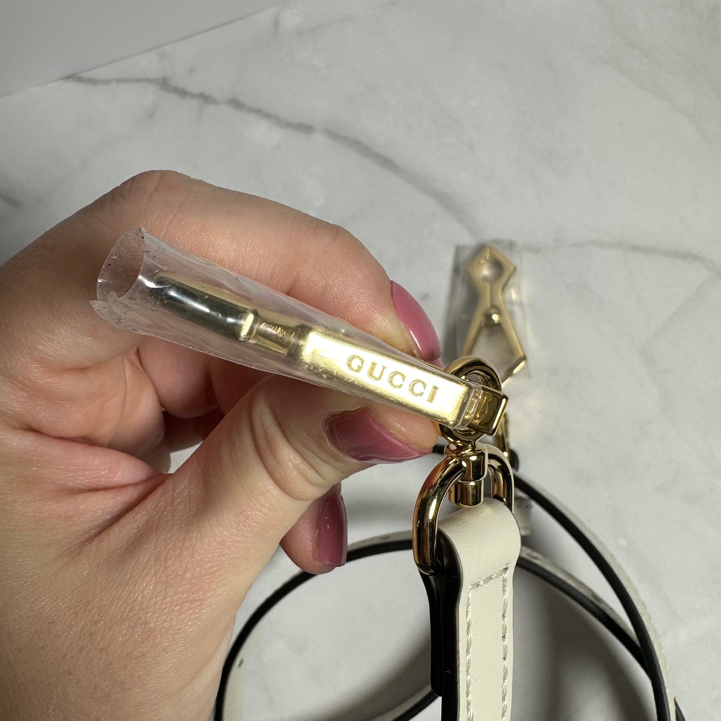 Gucci Sylvie White Leather Bag Strap (NEW)