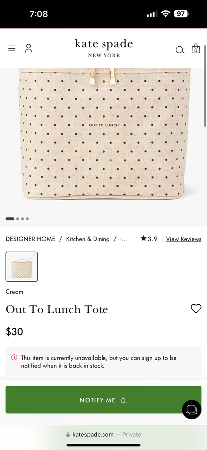 Kate Spade ‘Out To Lunch’ Insulated Lunch Tote - Preloved