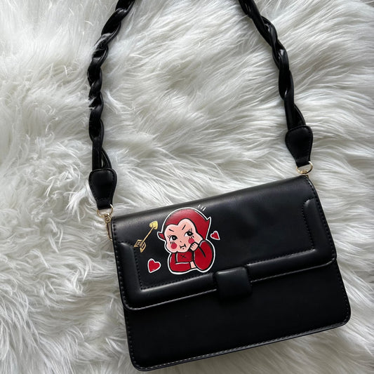 Custom Painted Cupid Multiway Black Purse